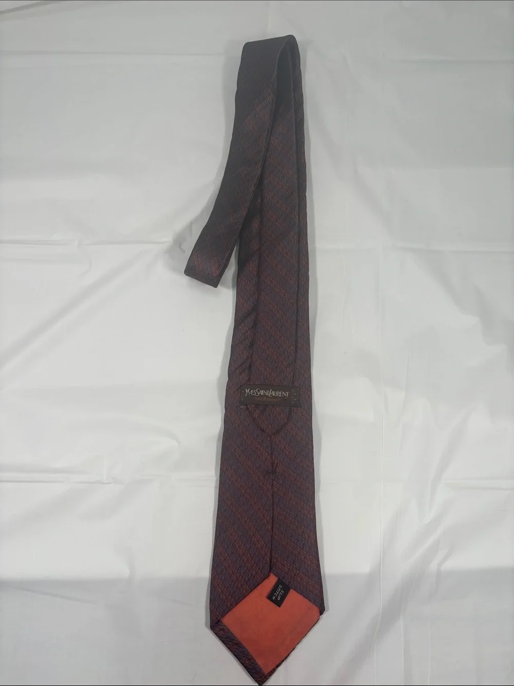 YSL Yves Saint Laurent Vintage Silk Tie Striped Burgundy Navy Classic Luxury